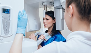 Woman receiving 3D cone beam scan