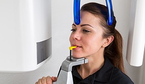 Woman receiving cone beam scan