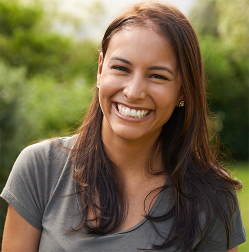 Woman with long hair smiling
