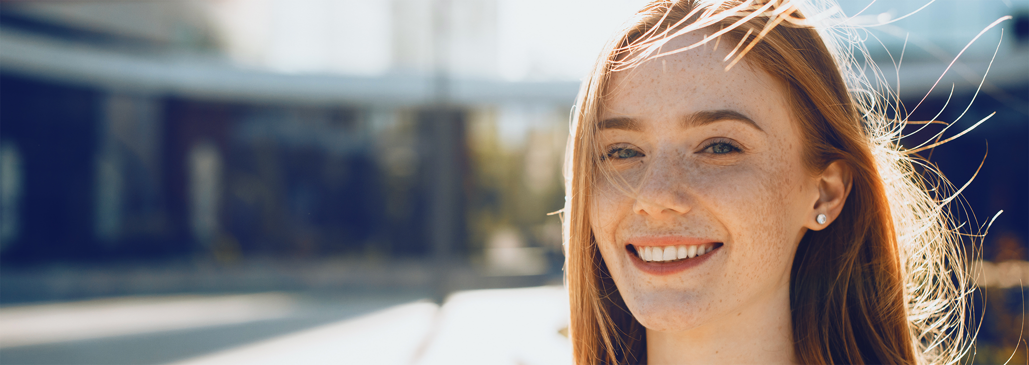 Woman with long hair smiling