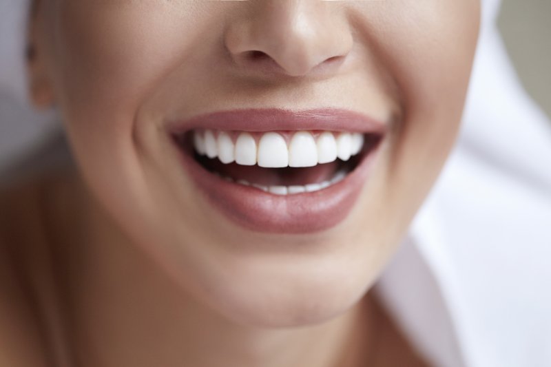 an up-close image of a woman’s healthy teeth