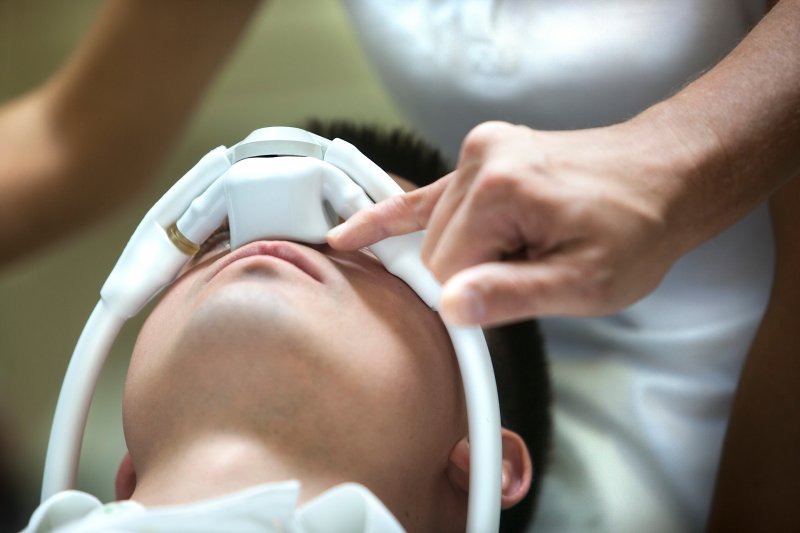 patient wearing a nitrous oxide mask